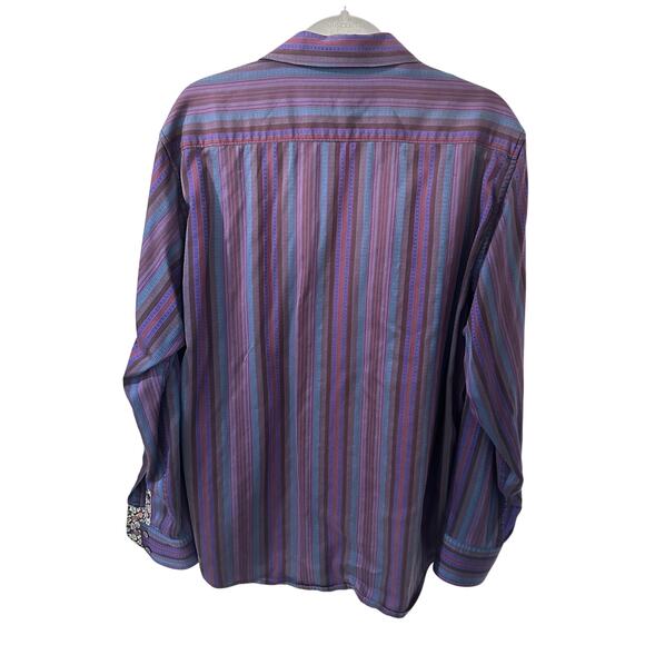 Robert Graham Purple Stripe Classic Fit Cotton Long Sleeve Shirt, XL - Picture 10 of 10